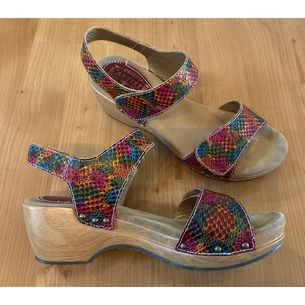 Spring Step L'Artiste Snake Choko Leather Strappy Buckle Sandals EU 39 / US 8.5